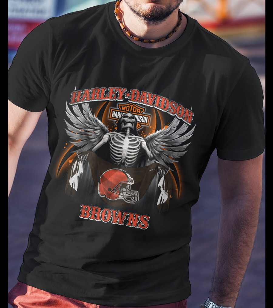 Harley Davidson Cleveland Browns Skeleton Winged T-Shirt