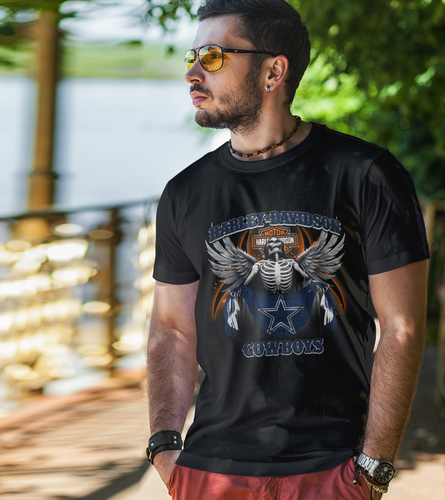 Harley Davidson Motor Skeleton Winged Cowboys T-Shirt