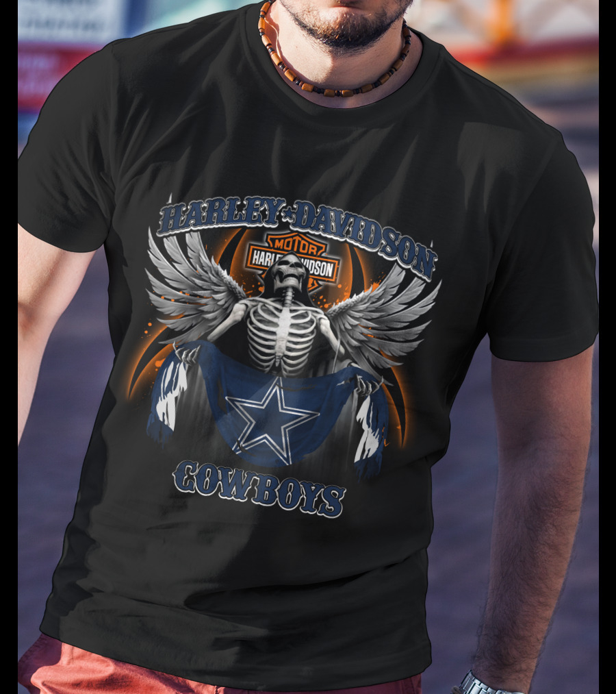Harley Davidson Motor Skeleton Winged Cowboys T-Shirt
