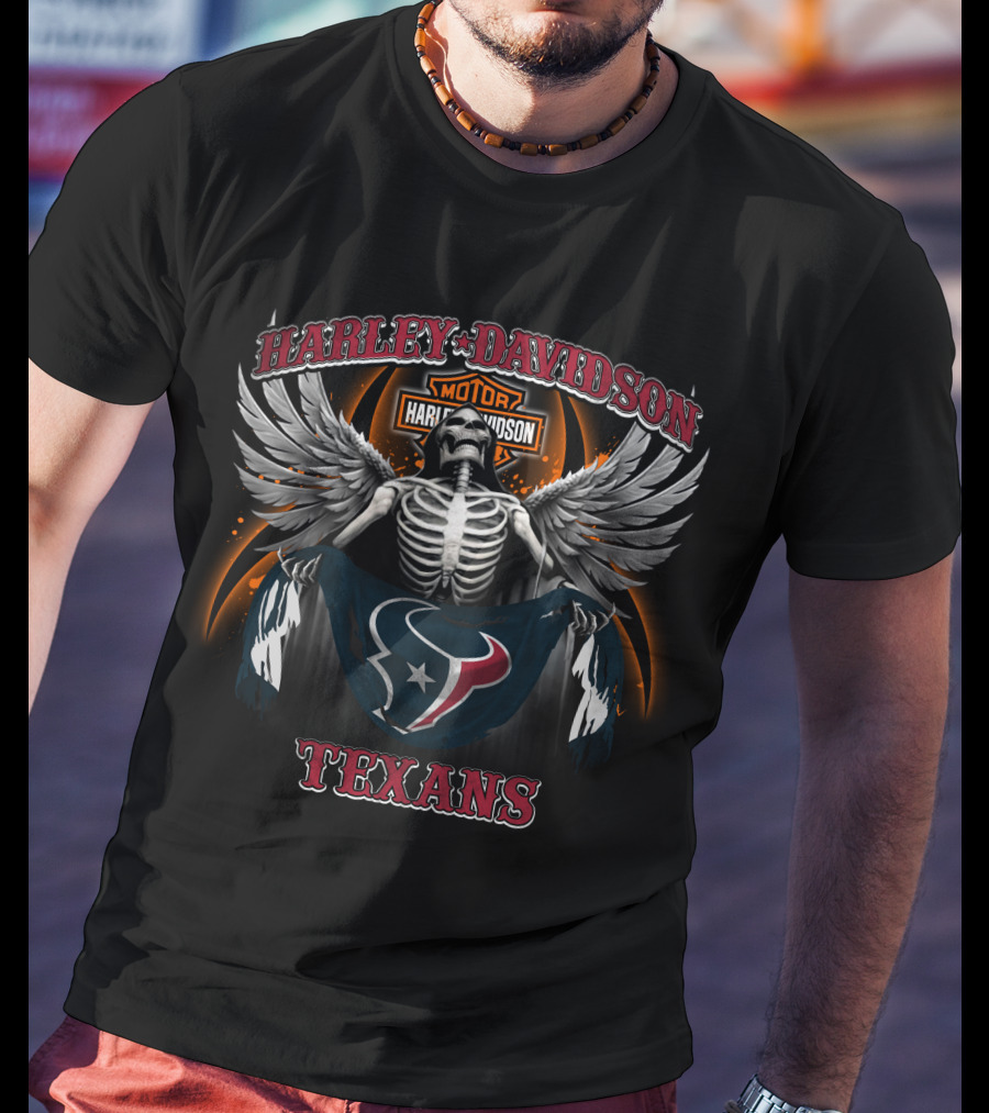 Harley Davidson Motor Texans Houston Nfl Skeleton Wings T-Shirt