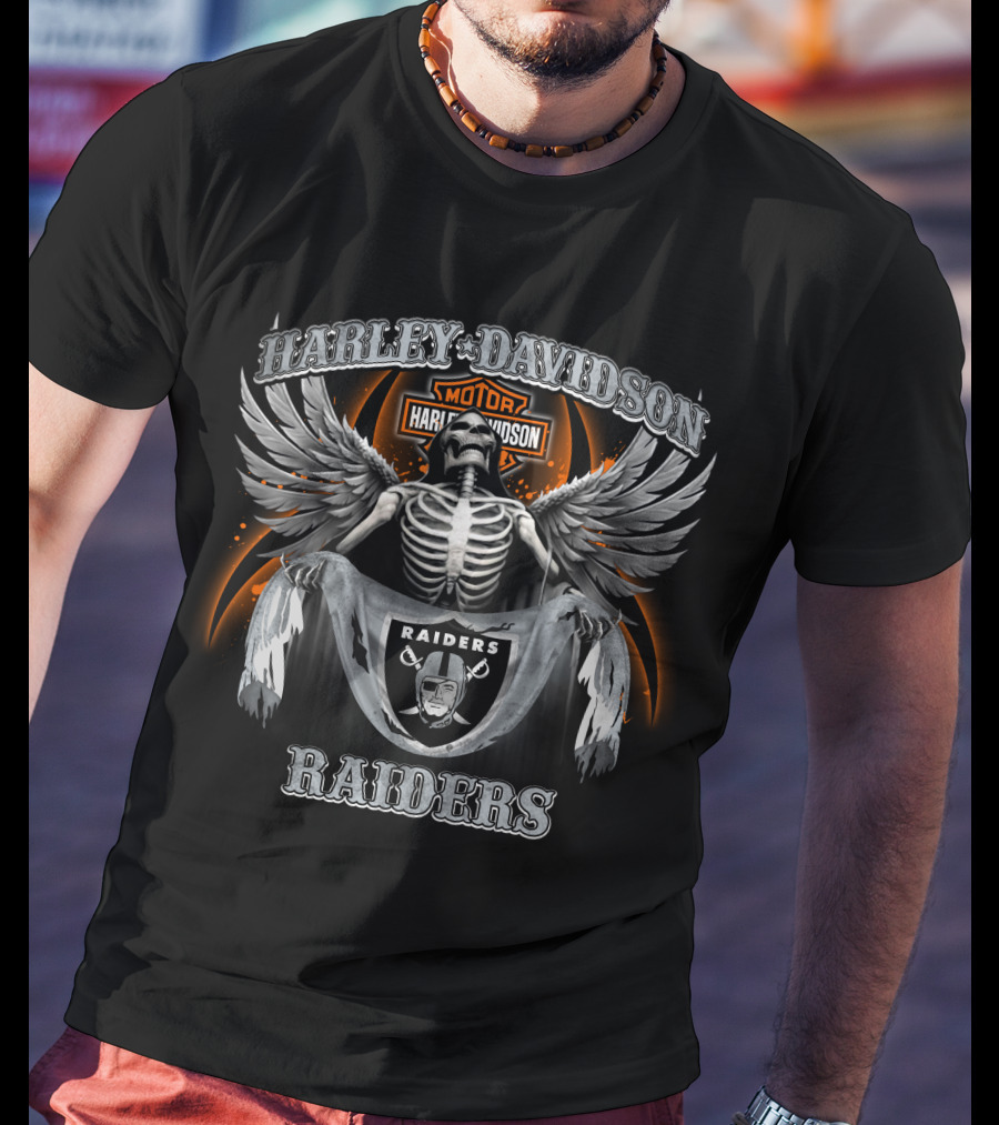 Harley Davidson Raiders Las Vegas Raiders Skeleton Wings T-Shirt