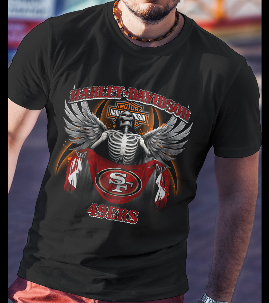 Harley Davidson Motor San Francisco 49ers Sf Skeleton Wings T-Shirt
