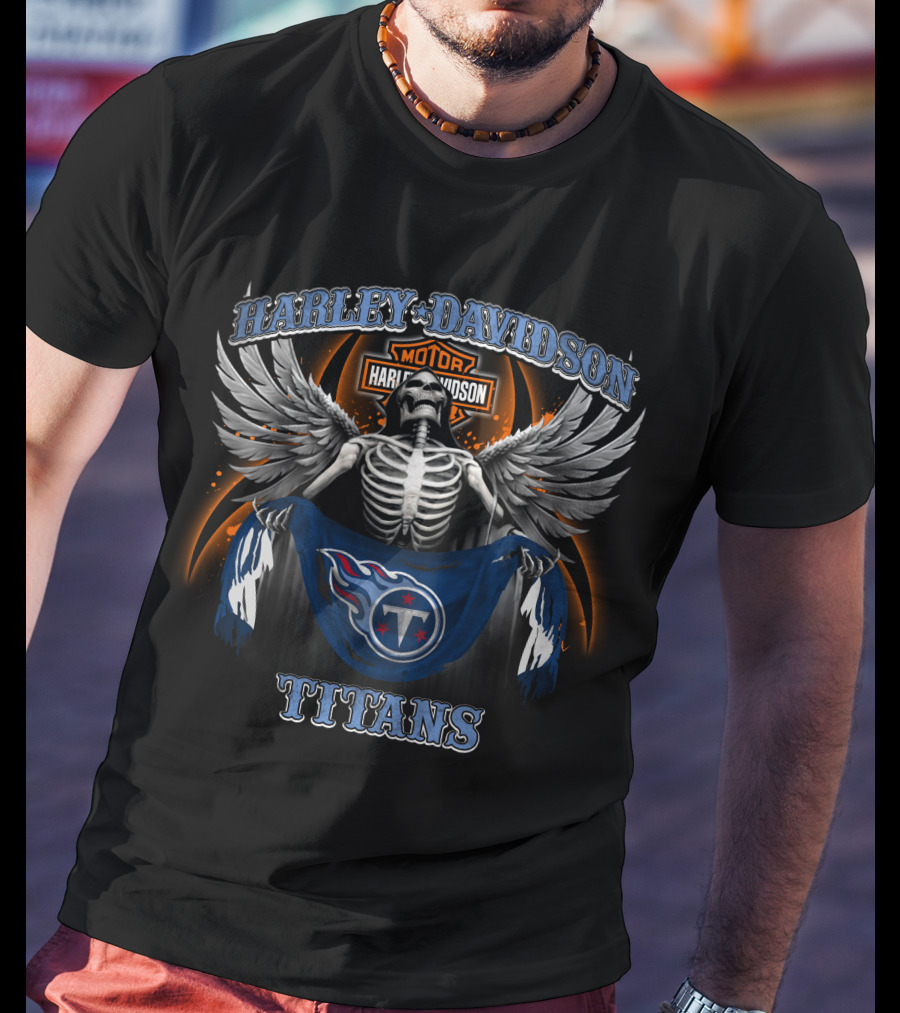 Harley Davidson Tennessee Titans Skeleton Wings Football Flag T-Shirt