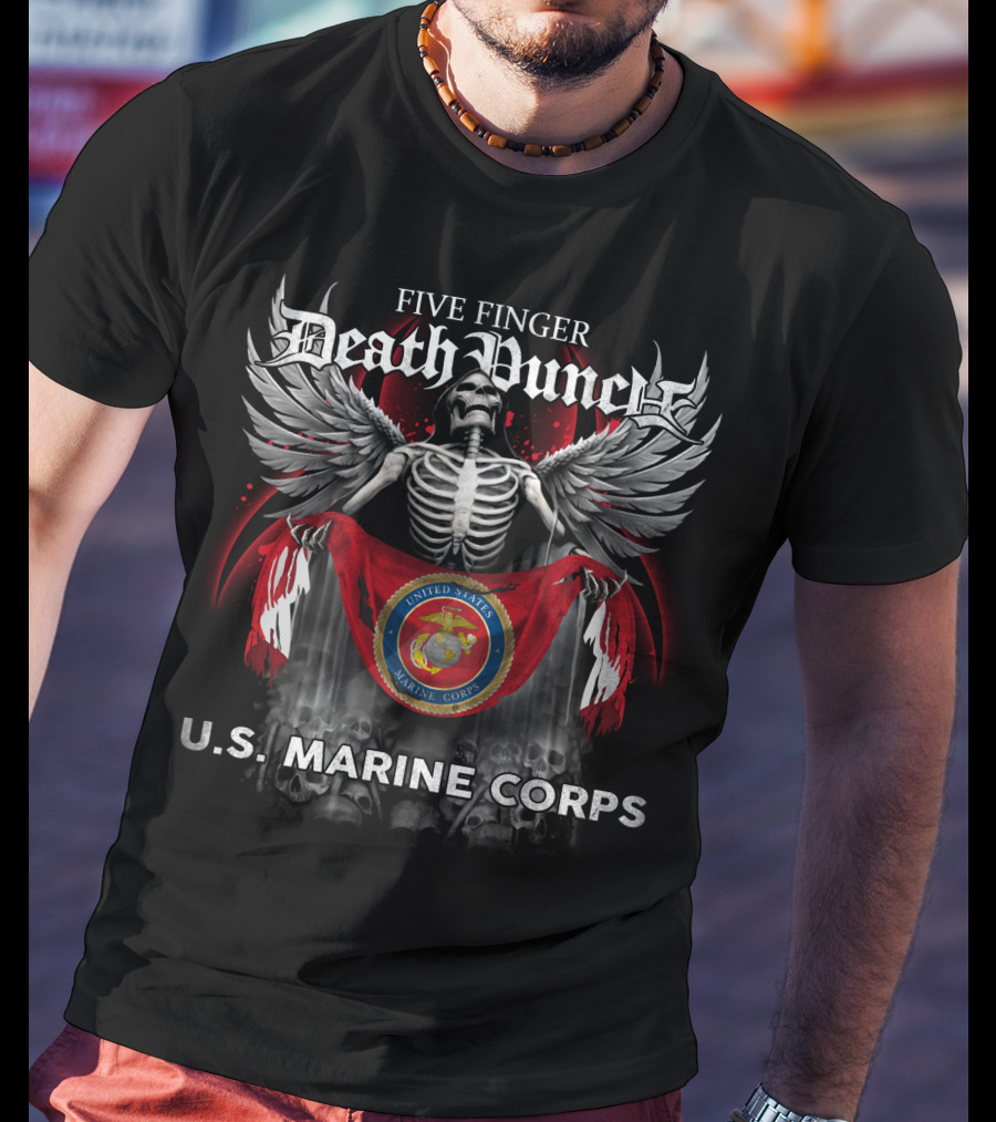 Five Finger Death Punch United States Marine Corps Skeleton Wings Emblem T-Shirt