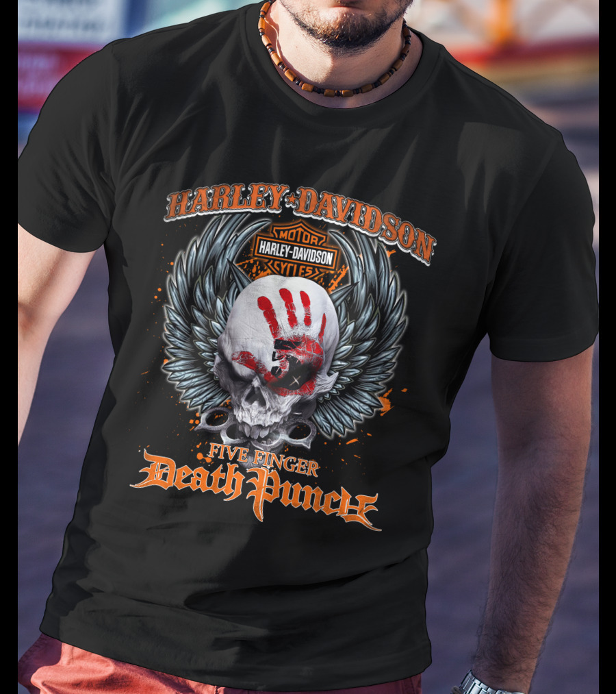 Harley Davidson Motorcycles Five Finger Death Punch Skull Wings T-Shirt