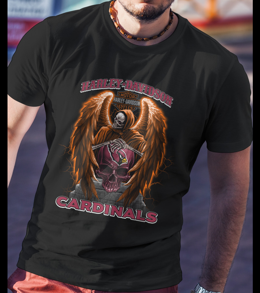 Harley Davidson Motor Cycles Arizona Cardinals Skull Wings T-Shirt