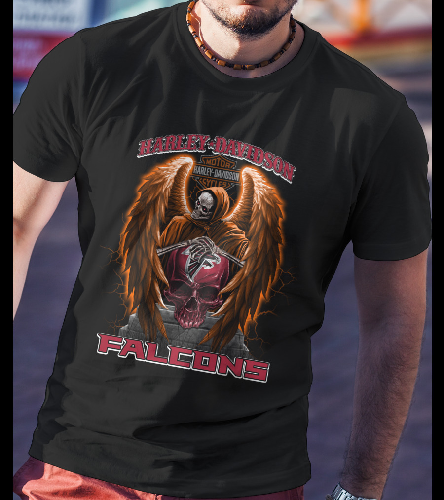 Harley Davidson Atlanta Falcons Nfl Skull And Wings T-Shirt