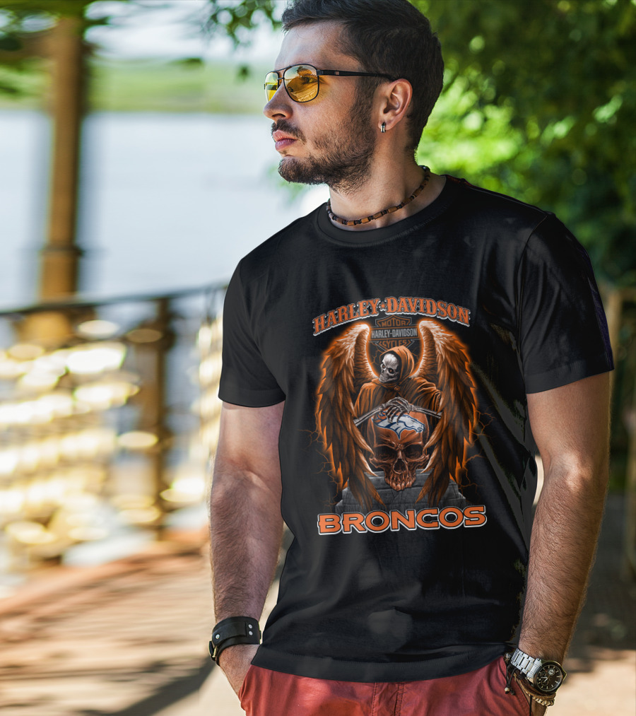 Harley Davidson Motorcycles Broncos Denver Nfl T-Shirt