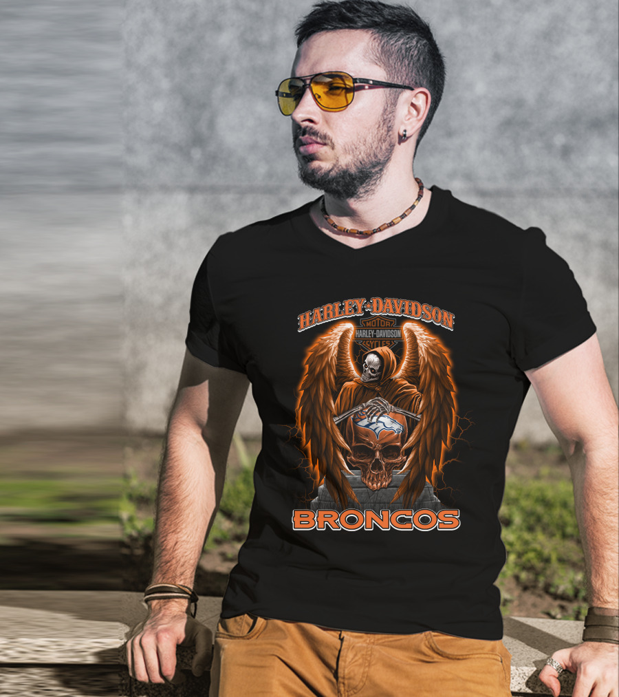 Harley Davidson Motorcycles Broncos Denver Nfl T-Shirt
