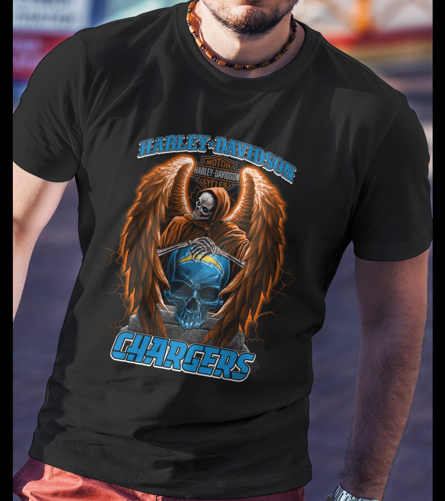 Harley Davidson Motor Cycles Chargers Skeleton Los Angeles Nfl T-Shirt
