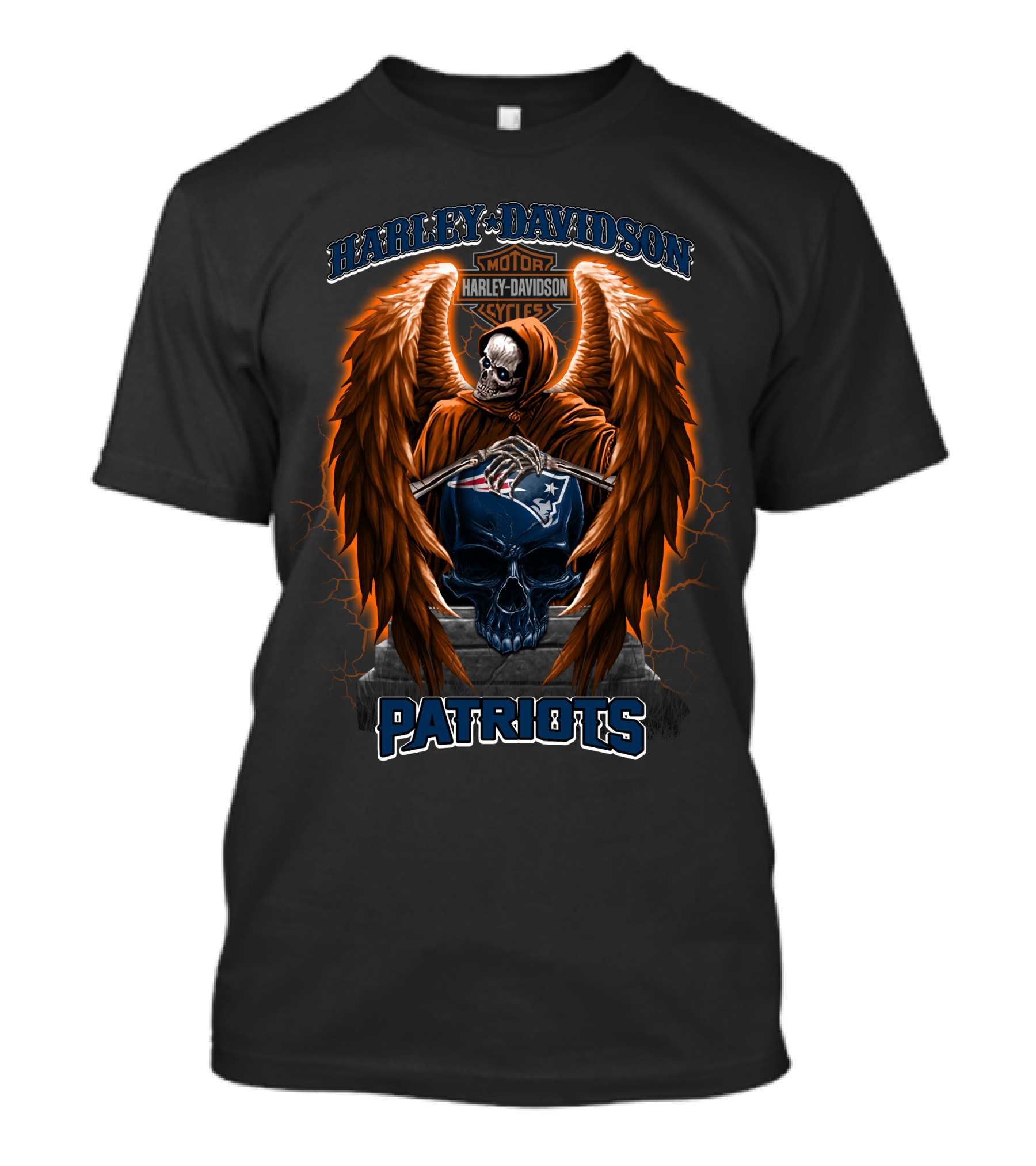 Harley Davidson Motorcycles Patriots Nfl Skull Angel T-Shirt
