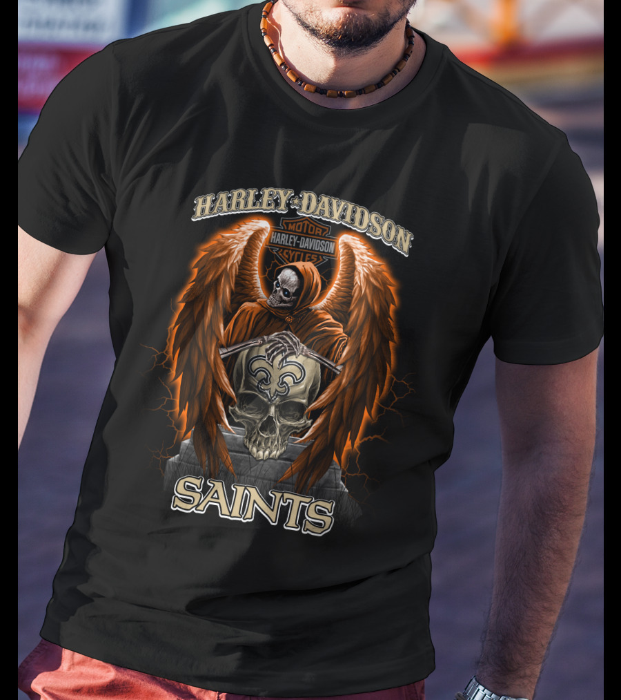 Harley Davidson Motorcycles New Orleans Saints Skull Reaper T-Shirt