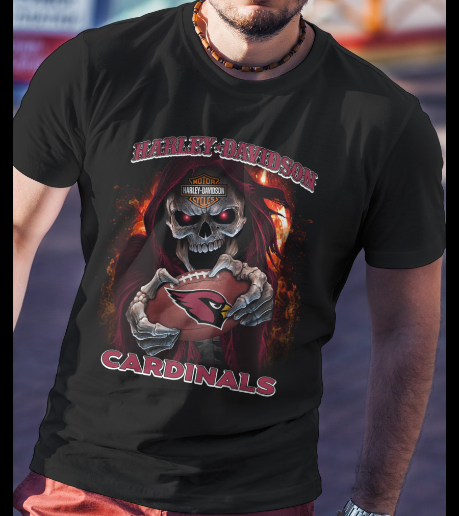 Harley Davidson Skull Holding Arizona Cardinals Football T-Shirt