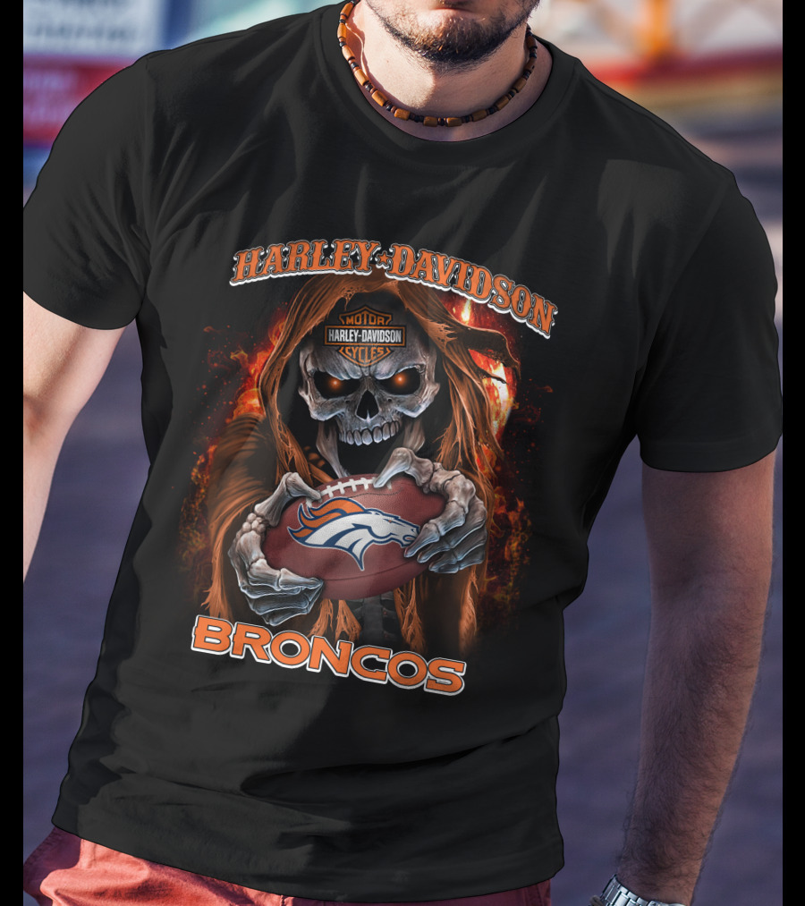 Harley Davidson Motor Cycles Skull Broncos T-Shirt