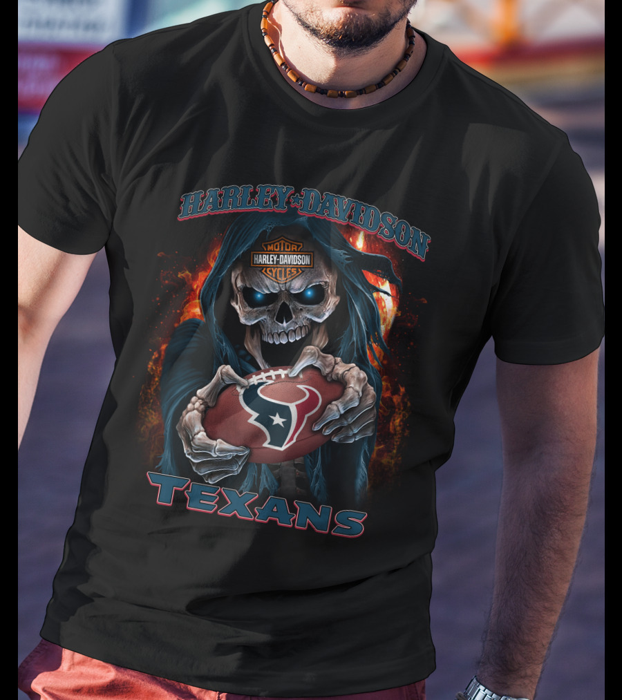 Harley Davidson Motor Cycles Skull Houston Texans T-Shirt