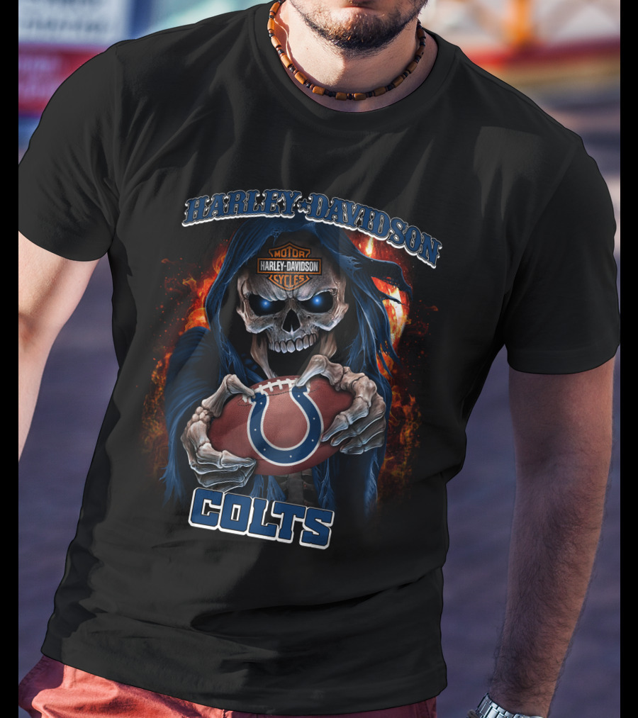 Harley Davidson Motorcycles Fire Skull Indianapolis Colts T-Shirt