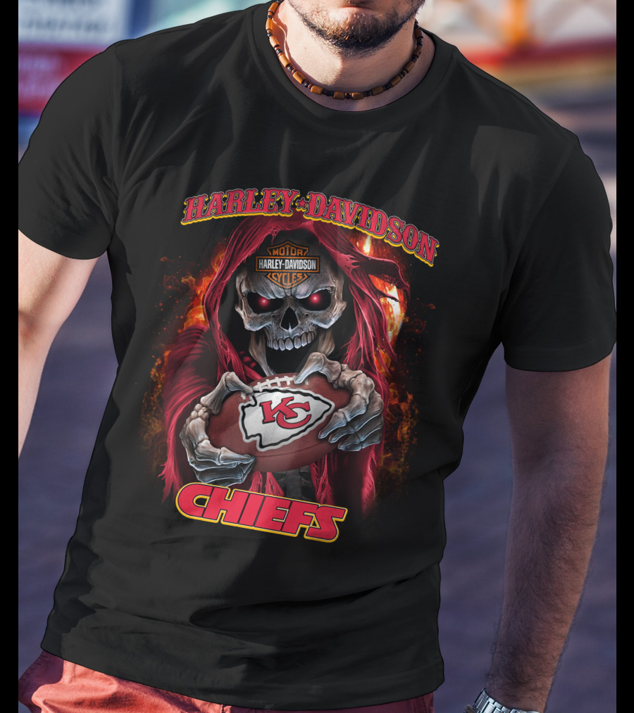 Harley Davidson Motor Cycles Skull Kansas City Chiefs T-Shirt