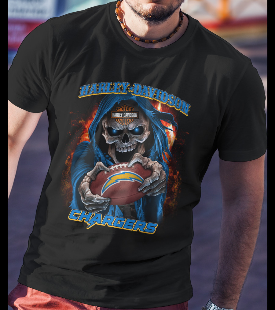 Harley Davidson Motor Cycles Los Angeles Chargers Skull Football T-Shirt
