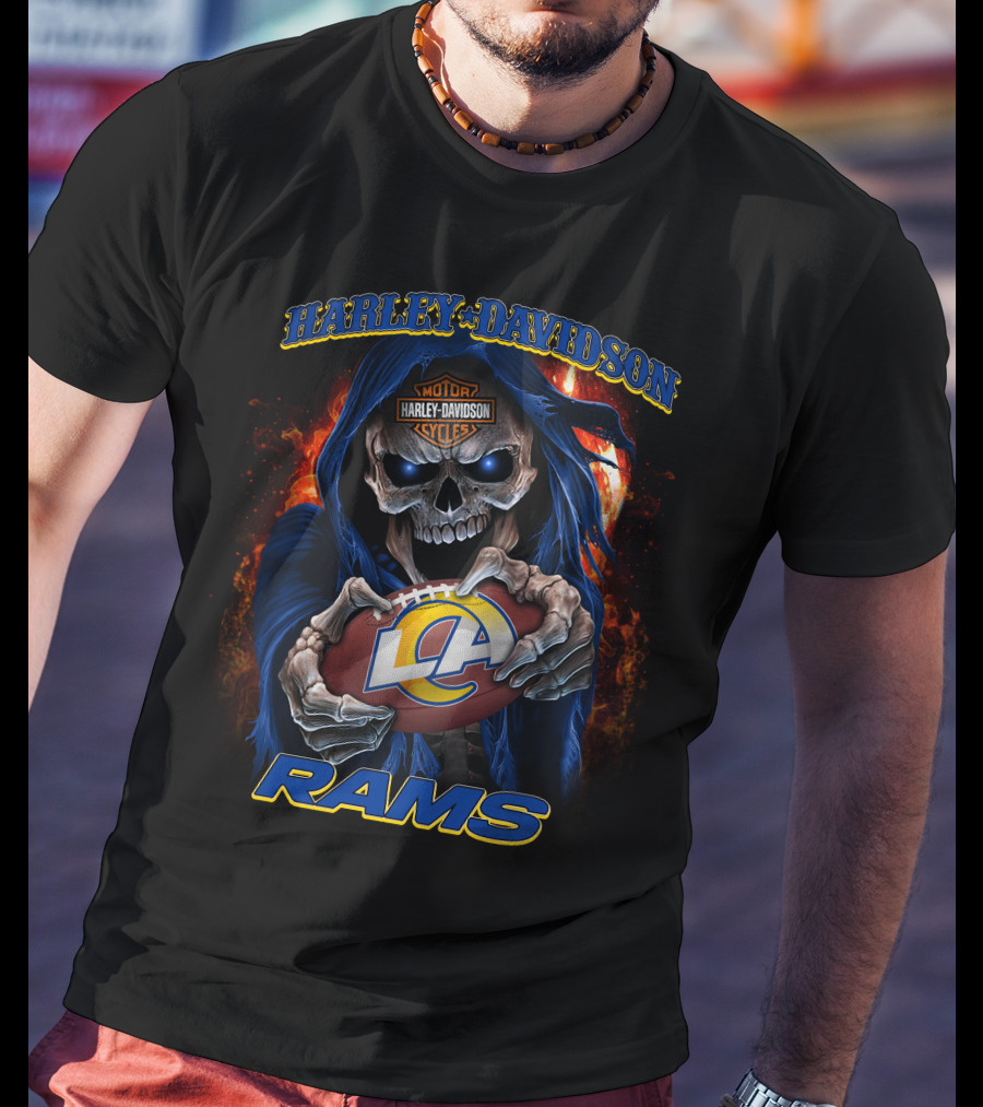 Harley Davidson Motor Cycles Los Angeles Rams Skull T-Shirt