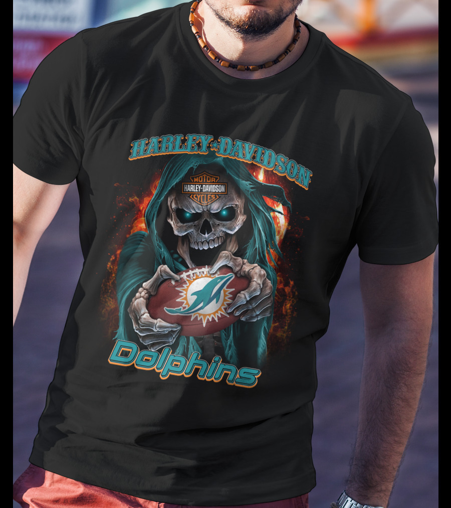 Harley Davidson Motorcycles Miami Dolphins Skull T-Shirt