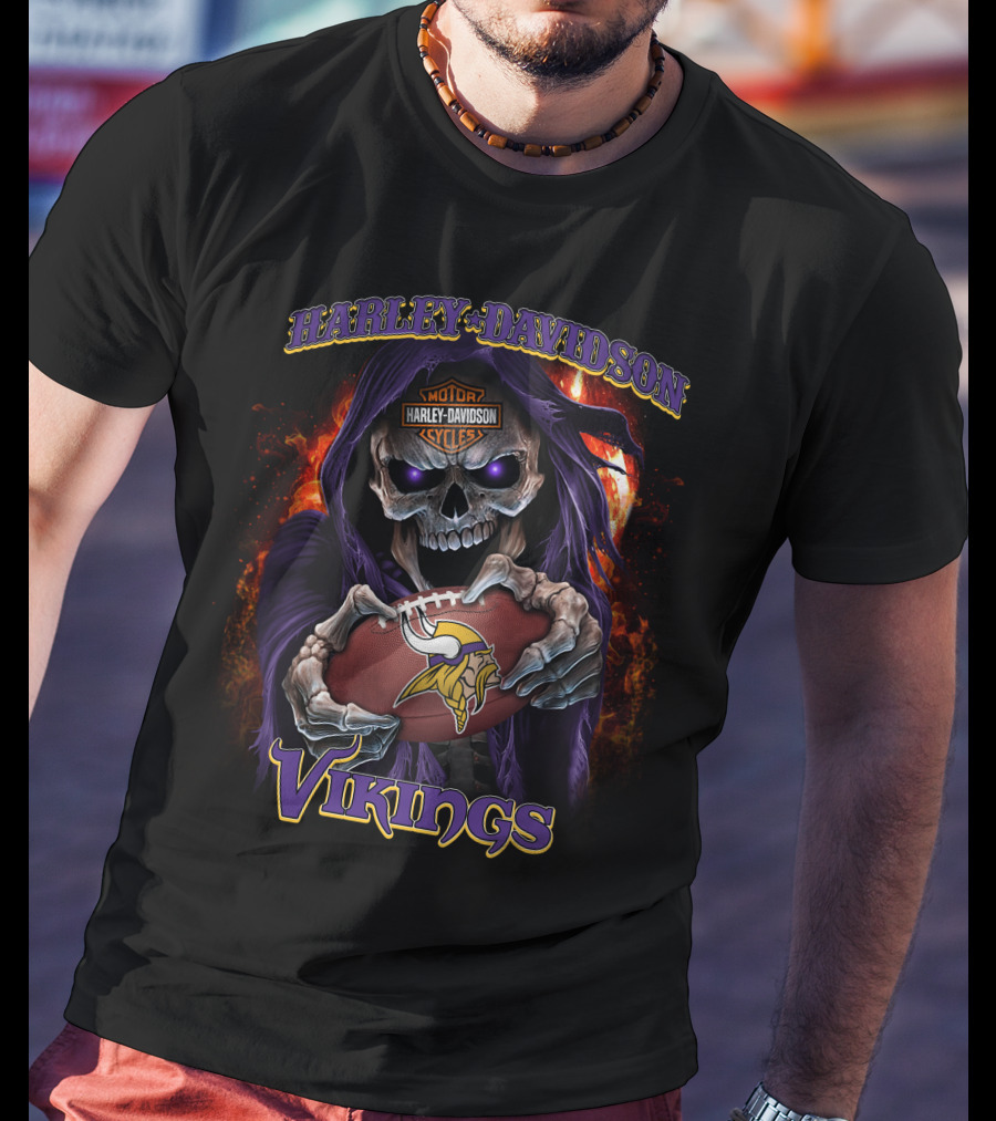 Harley Davidson Motor Skull Minnesota Vikings T-Shirt