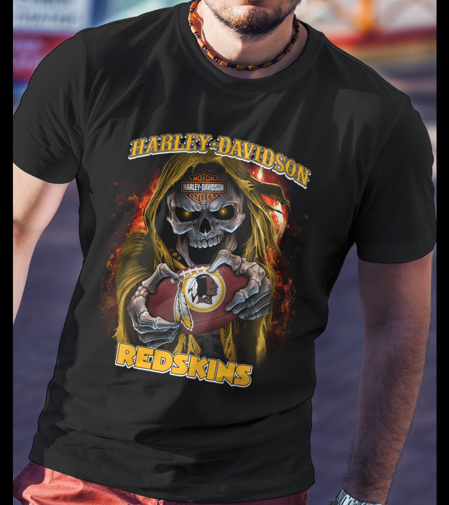 Harley Davidson Motor Cycles Redskins Skull Football T-Shirt