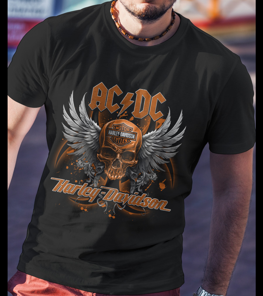 Acdc Harley Davidson Skull Wings Motor Cycles T-Shirt