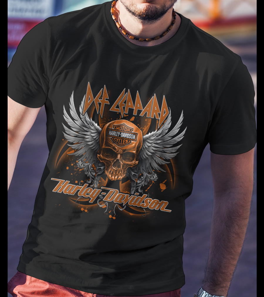 Def Leppard Harley Davidson Skull Wings Motor Cycles T-Shirt