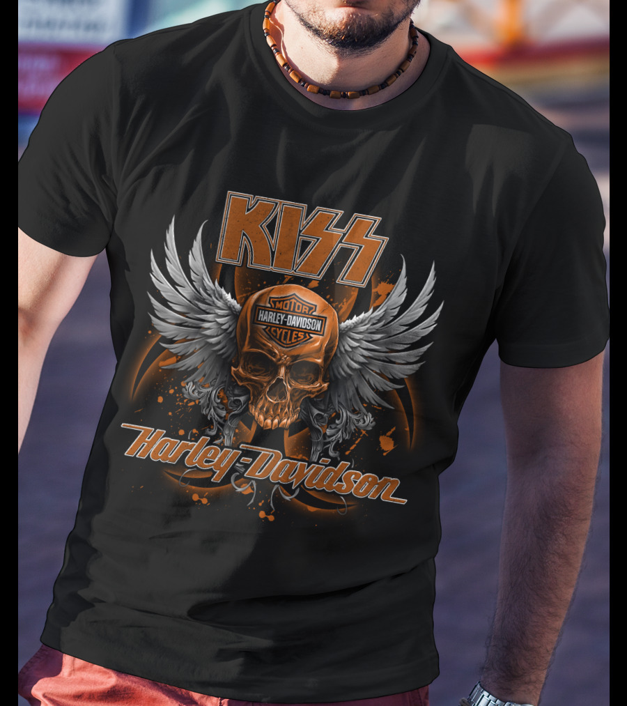 Kiss Harley Davidson Motorcycles Skull Wings T-Shirt
