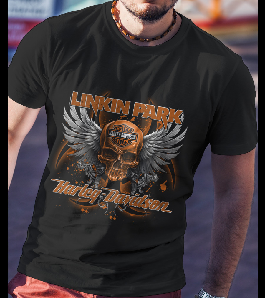 Linkin Park Harley Davidson Skull Wings Motorcycles T-Shirt