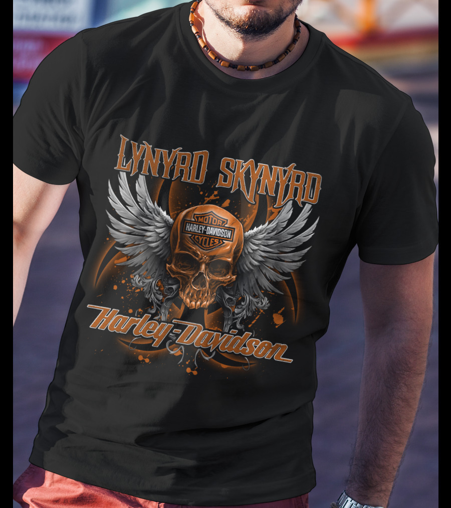 Lynyrd Skynyrd Harley Davidson Motorcycles Skull Wings T-Shirt