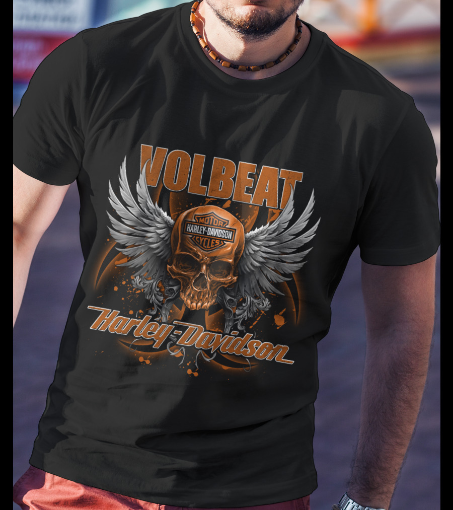 Volbeat Harley Davidson Motorcycles Skull Wings T-Shirt