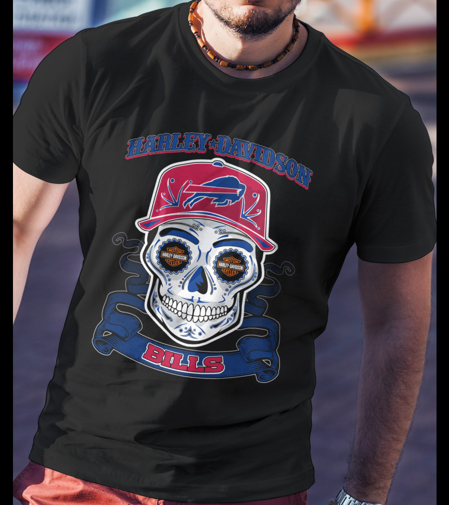 Harley Davidson Buffalo Bills Nfl Skull T-Shirt