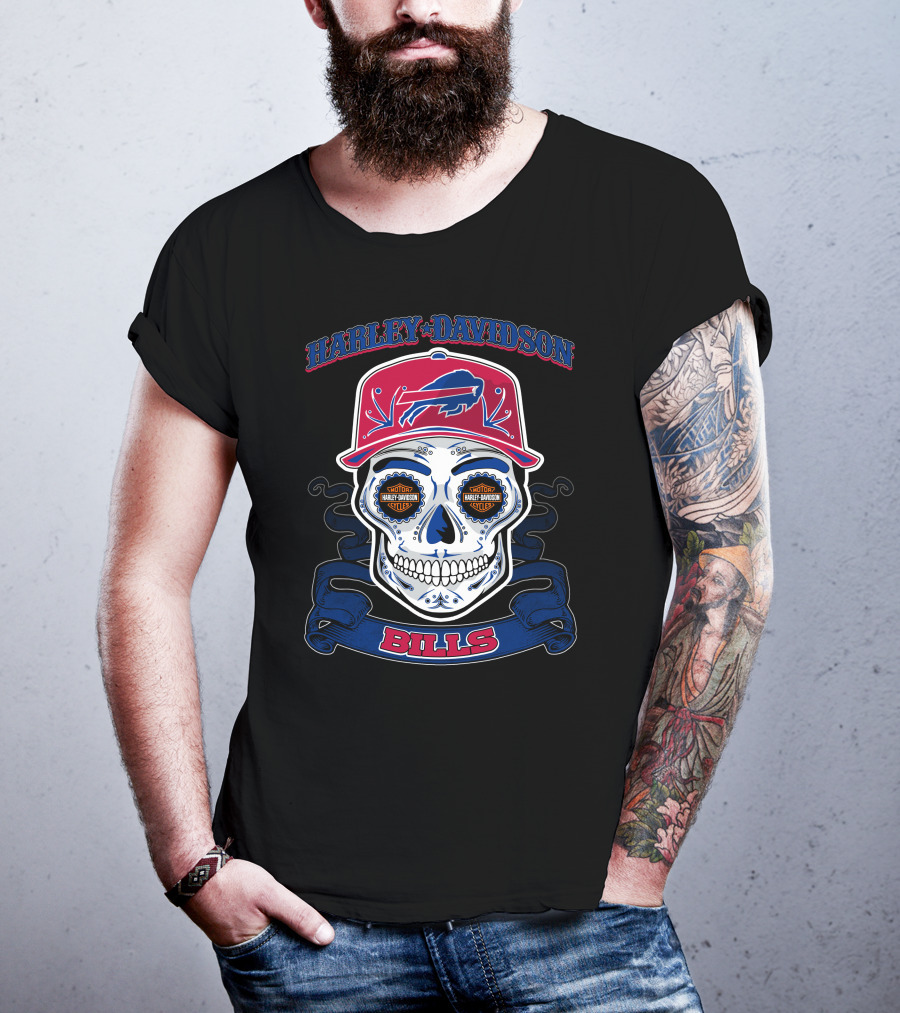 Harley Davidson Buffalo Bills Nfl Skull T-Shirt