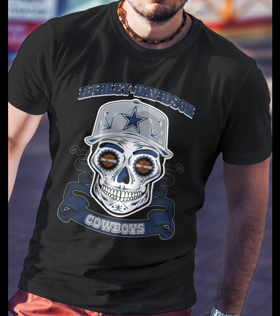 Harley Davidson Cowboys Skull Dallas Nfl T-Shirt