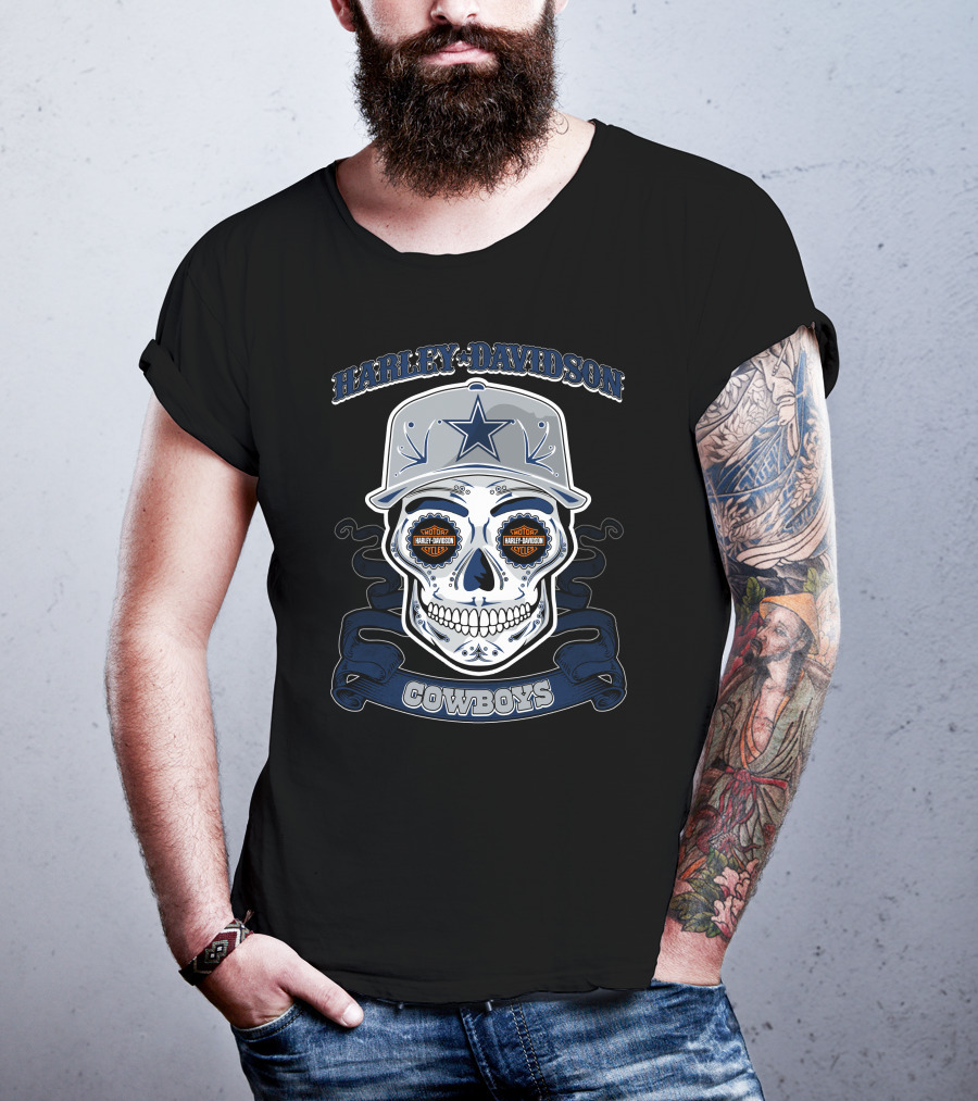 Harley Davidson Cowboys Skull Dallas Nfl T-Shirt