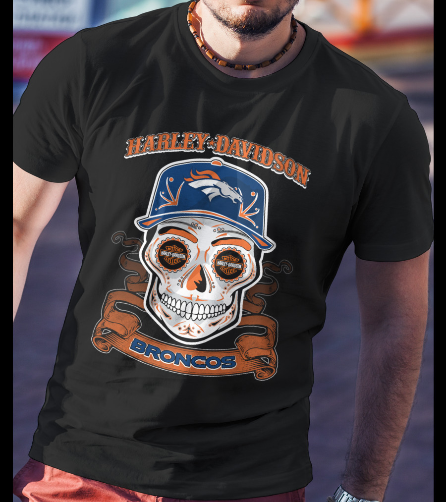 Harley Davidson Broncos Skull T-Shirt