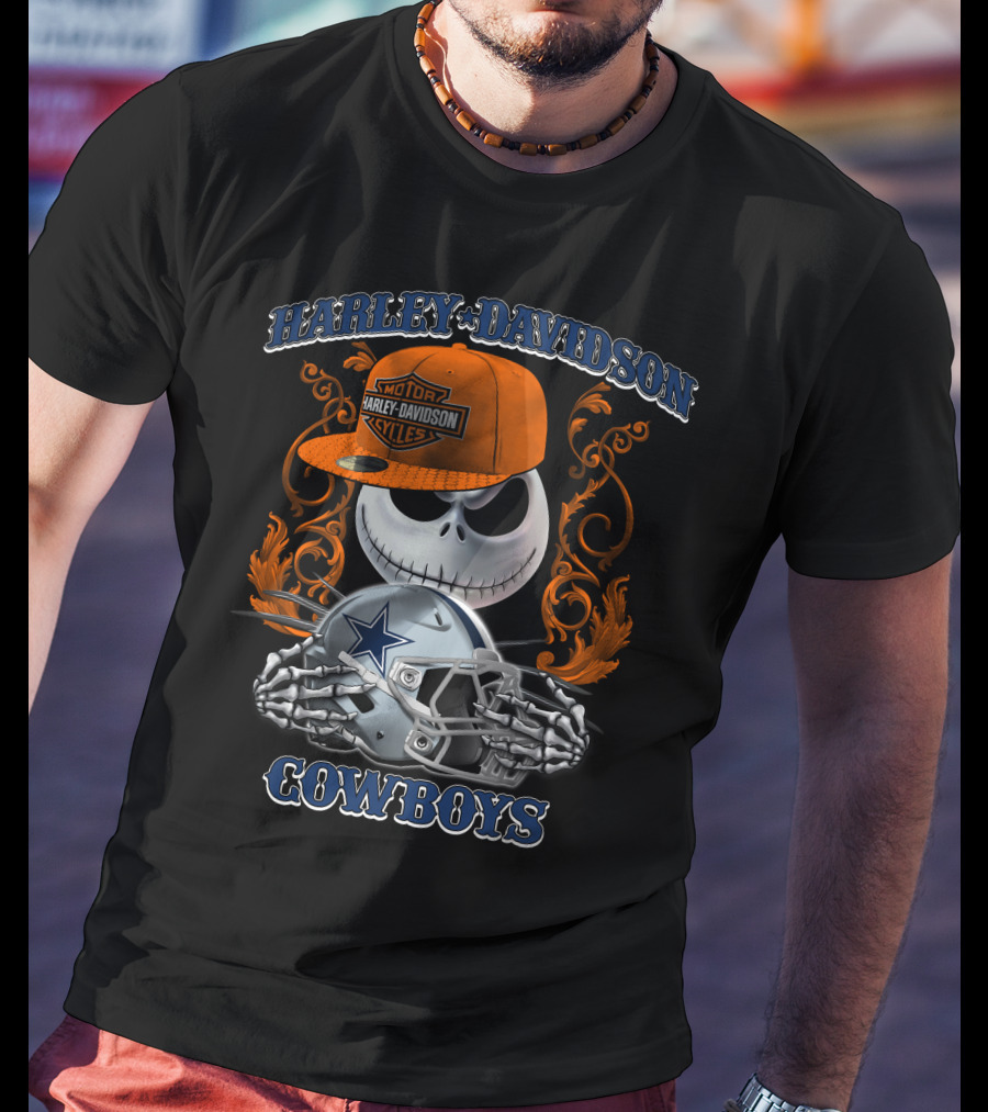 Harley Davidson Motor Jack Skellington Dallas Cowboys Skeleton T-Shirt