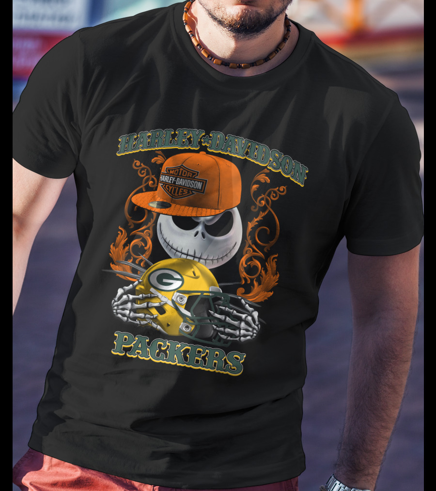 Harley Davidson Jack Skellington Packers Nfl Motorcycles T-Shirt