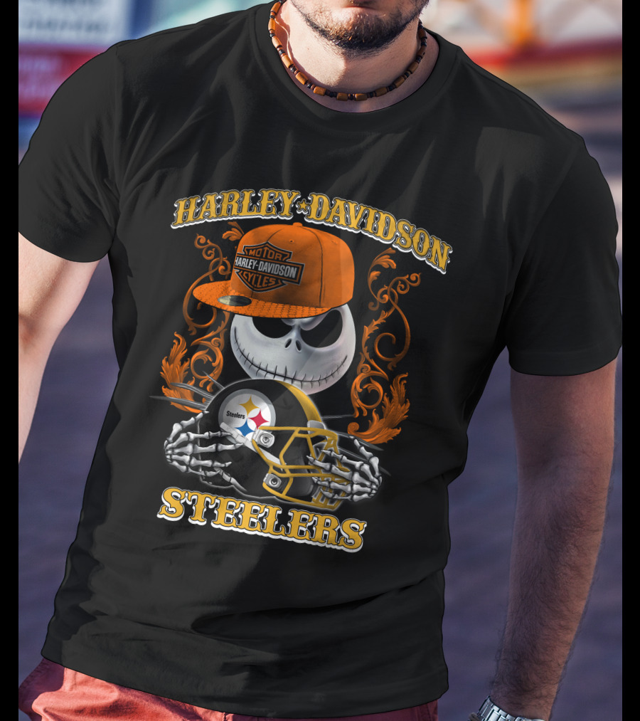 Harley Davidson Motor Cycles Steelers Jack Skellington T-Shirt