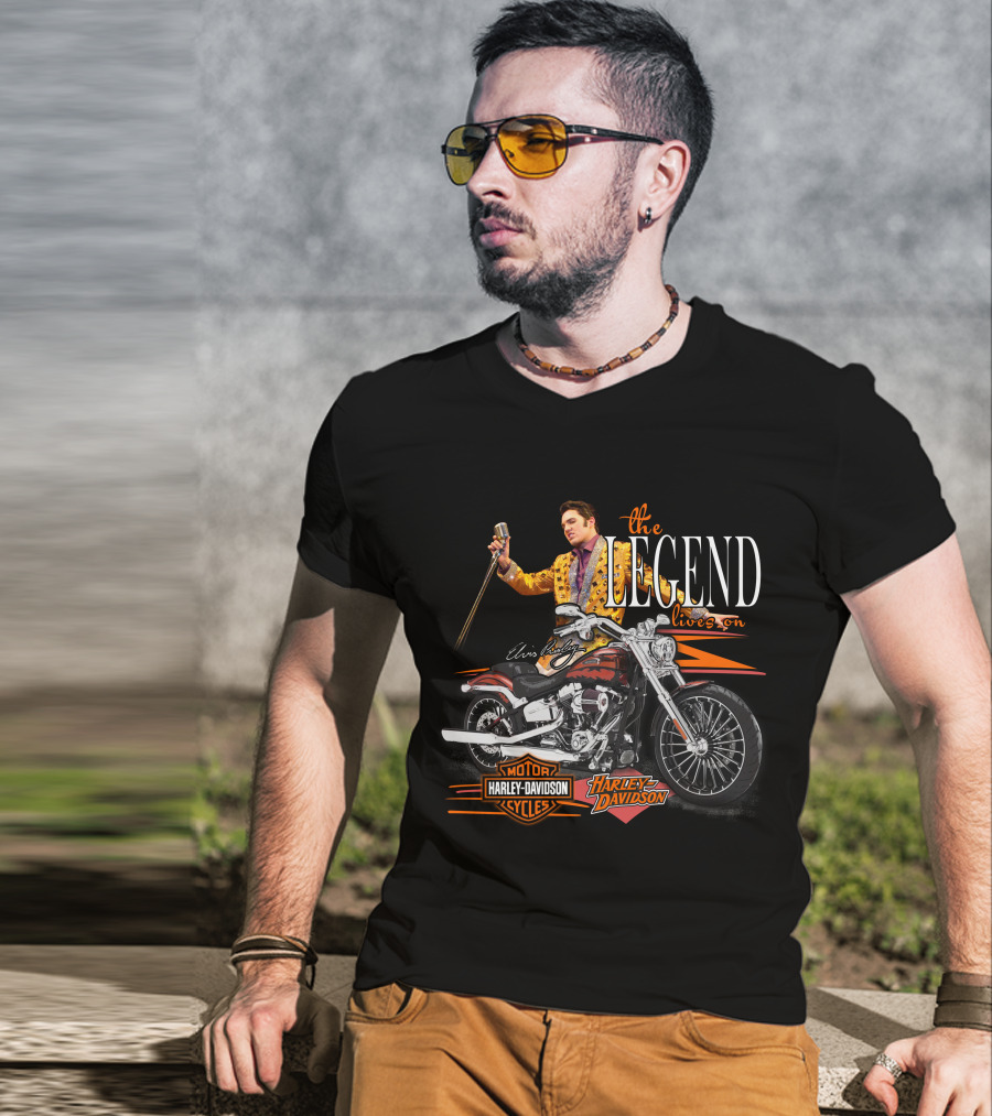 Elvis Presley The Legend Lives On Harley Davidson Motorcycle T-Shirt