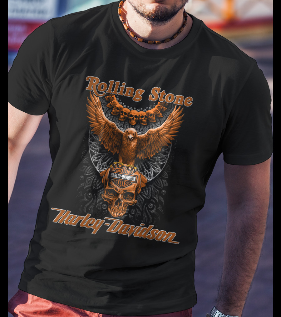Rolling Stone Harley Davidson Motorcycles Skull Eagle T-Shirt