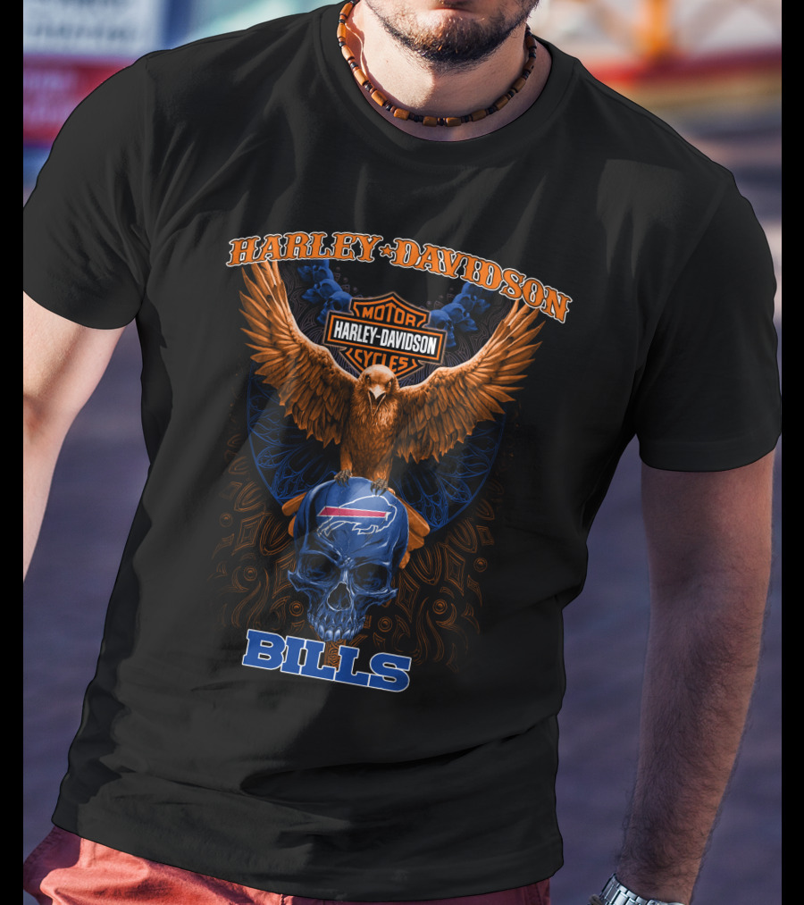Harley Davidson Bills Motorcycles Eagle Skull T-Shirt