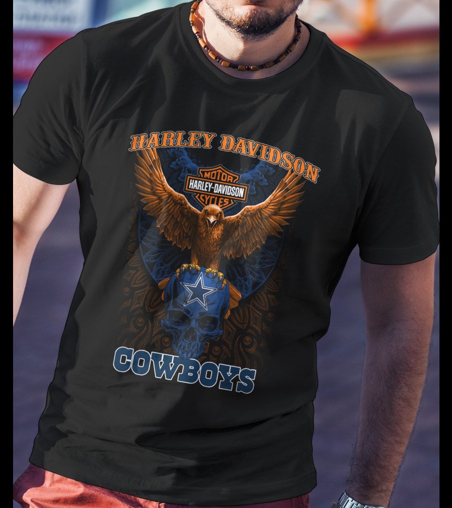 Harley Davidson Motor Cycles Cowboys Eagle Star Skull T-Shirt