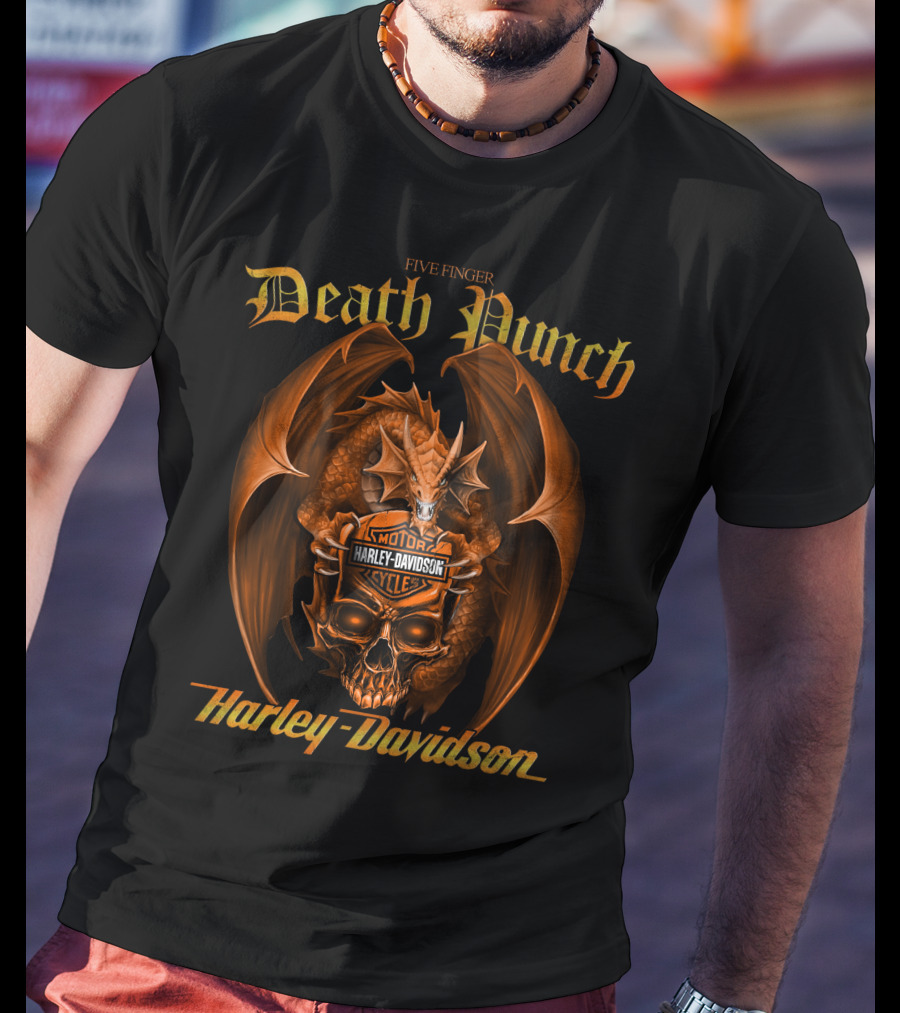 Five Finger Death Punch Harley Davidson Dragon Skull T-Shirt