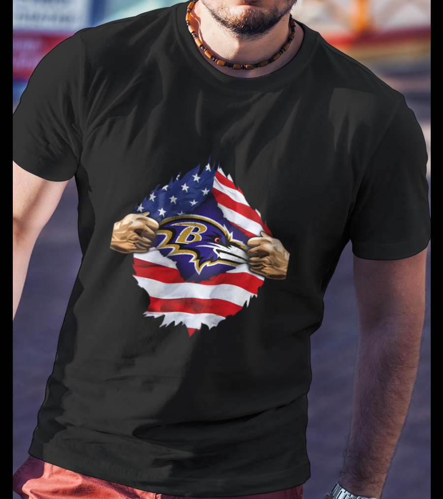 Baltimore Ravens American Flag Symbol Pulled Apart T-Shirt