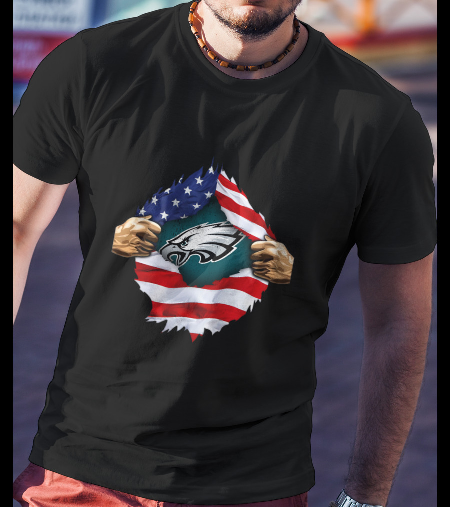 Philadelphia Eagles American Flag Rip T-Shirt