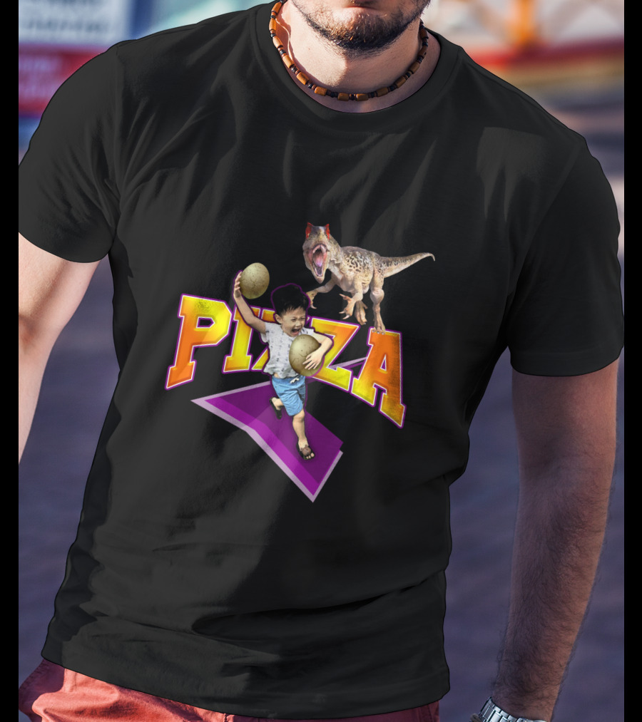 Pizza Dinosaur Adventure: The Running Child With Eggs T-Shirt