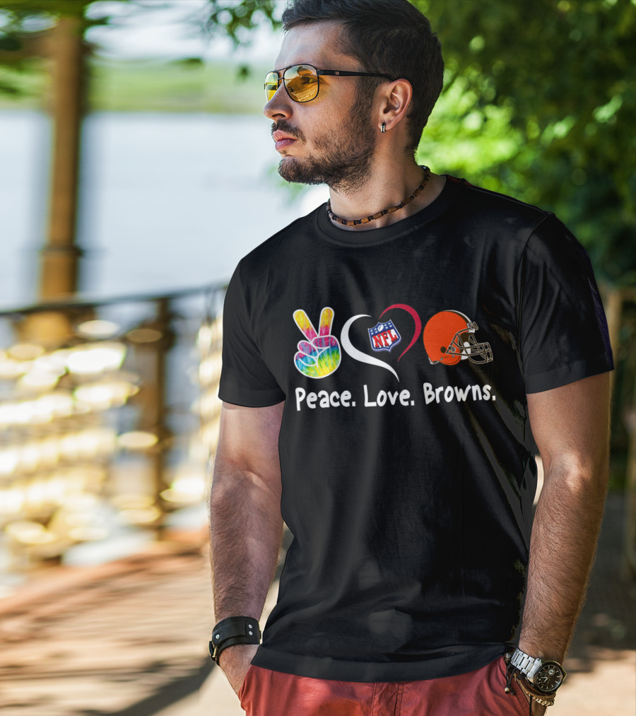 Peace Love NFL Browns Helmet T-Shirt