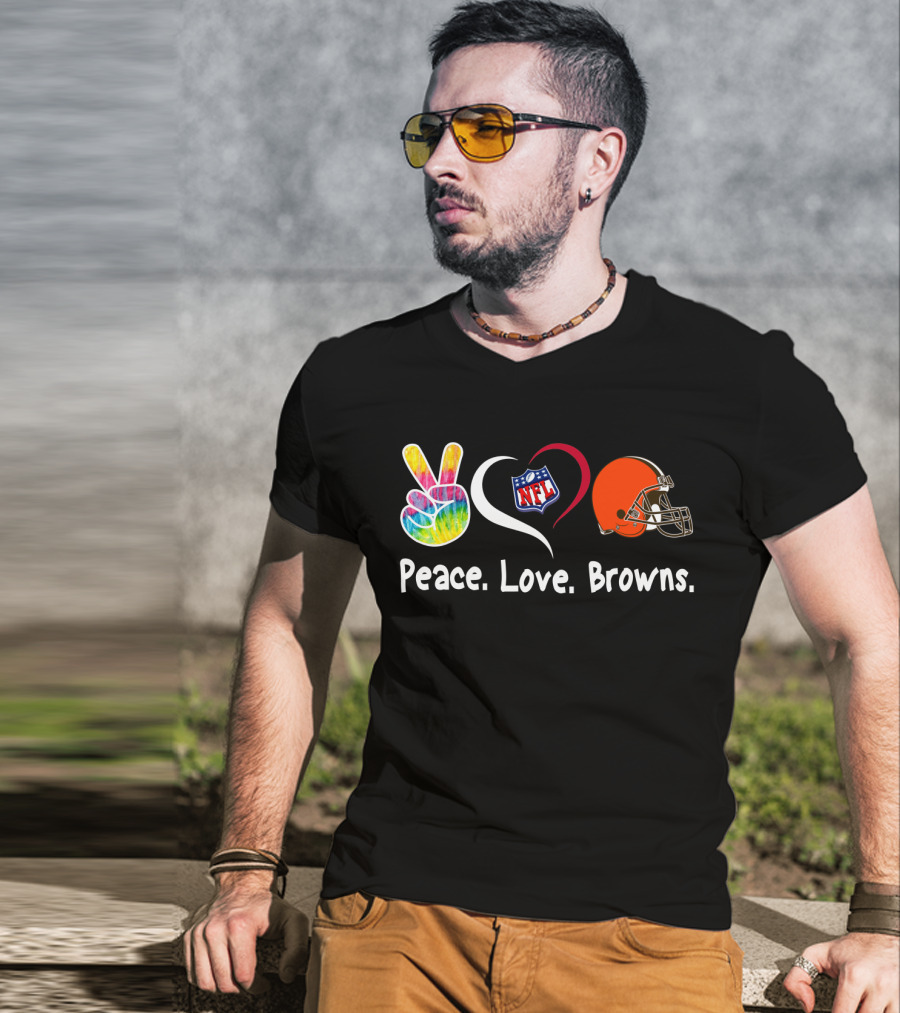 Peace Love NFL Browns Helmet T-Shirt